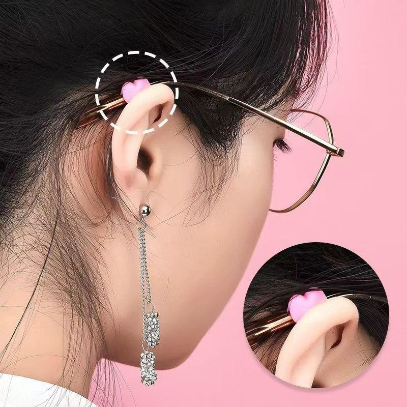 1 Pair Soft Round Bear Ears Eyeglass Holders - Non-slip Silicone Ear Hooks for Kids, Anti-fall Fixation Covers