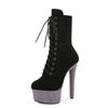15Cm suede short boots model catwalk shoes women's runway sexy high heels pole dance boots