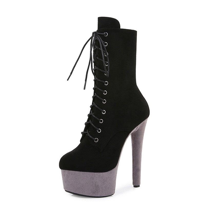 15Cm suede short boots model catwalk shoes women's runway sexy high heels pole dance boots