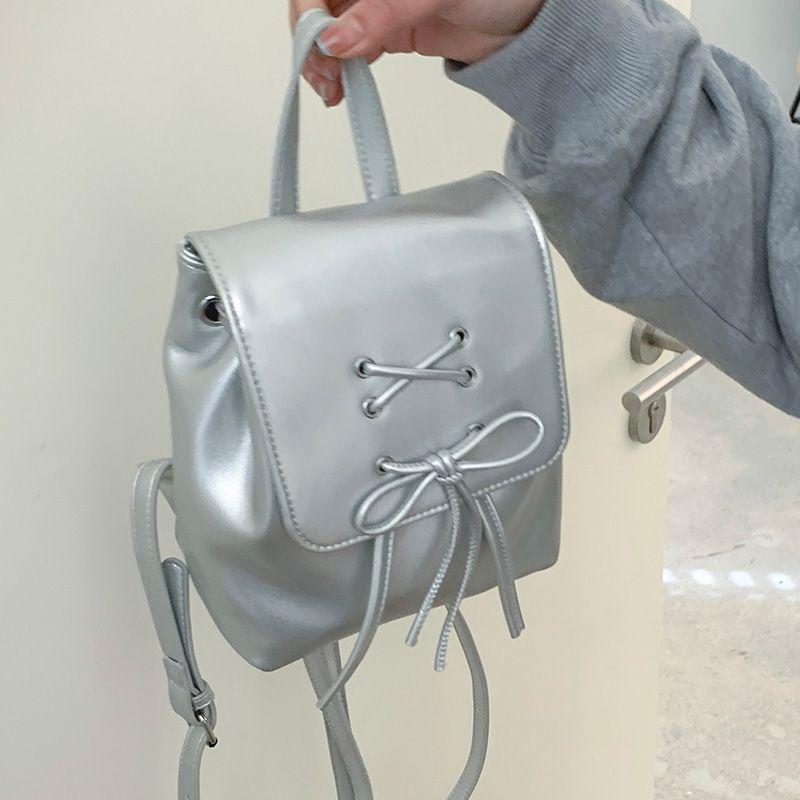 

Bows Women s South Korea Cute Satchel Backpack Bags Small size Silver