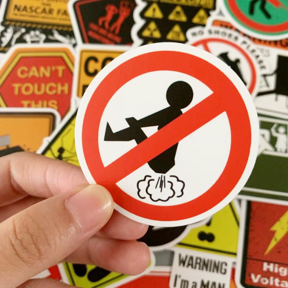 50 Waterproof and Removable Warning Warning Signs Luggage Trolley Case Motorcycle Car Stickers Waterproof Graffiti Stickers Removable