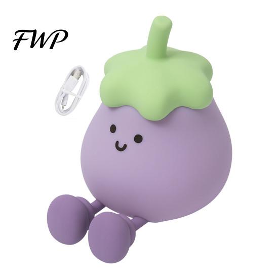 Cute Eggplant Night Light Light, Tap Touch Control Bedside Lamp, 3 Brightness Levels & Kids Bedroom Lighting Auto 30-Min Timer, USB Rechargeable