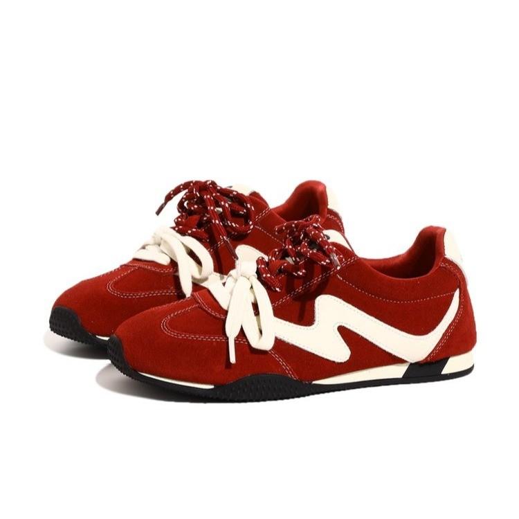Fashion German Training Shoes Women 2025 New Genuine Leather Women Sneakers Flat Lace-up Retro Large Size Forrest Gump Shoes Women