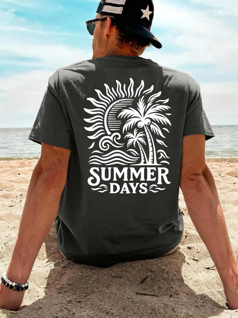 2026 Summer Bestselling Street Casual Fashion Soft and Breathable Simple Coconut Tree Print Unisexs Pure Cotton TShirt