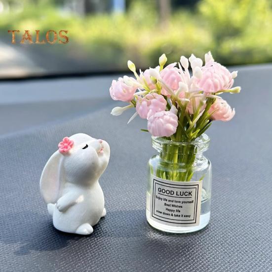Auto-Armaturenbrett-Dekor, Mini-Hase mit Blüte in Blumenvase, Auto-Innendekoration, Geschenk für Frauen und Männer, Autobesitzer