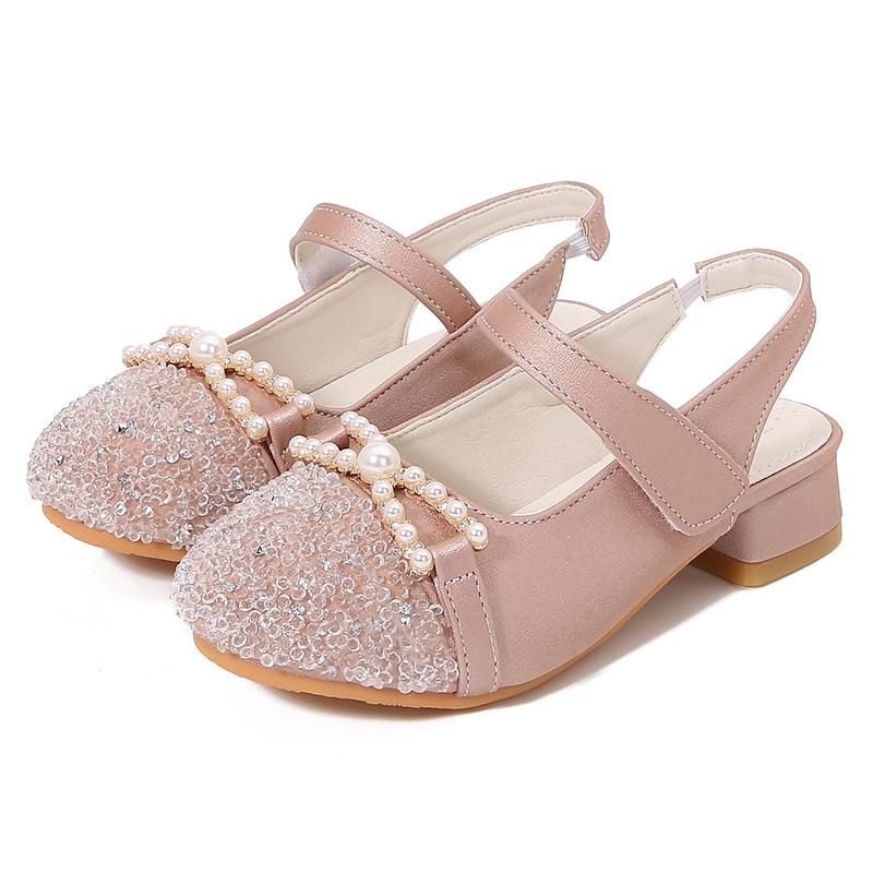 

Сандалии для девочек, летние, роскошные, детские, на высоком каблуке, модные, сладкие, жемчужные, детские, принцесса, повседневные, кожаные туфли для вечеринки, свадьбы 26 розовый