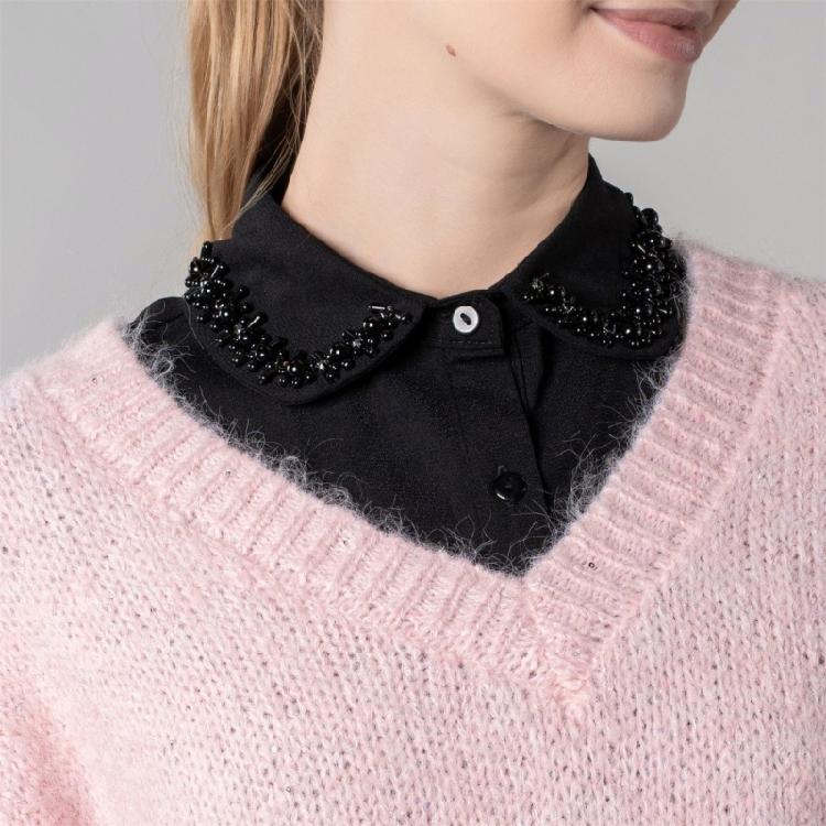 Travel Friendly Detachable Collar Easy Removable Button Faux Pearls Decors Polyester Half Shirt Blouse False Collar