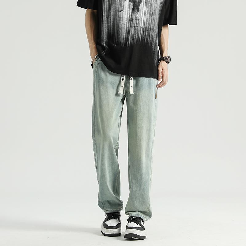 American Retro Jeans for Men in Winter Versatile Casual Trendy Brand Loose Trousers High Street Straight Wide Leg Pants