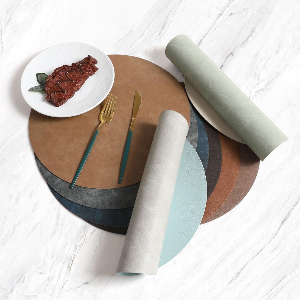 Popular cowhide pattern PU round leather placemat coaster waterproof and oil-proof can be wiped, easy to clean and high temperature resistant