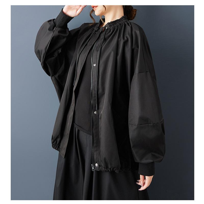DIMANAF Plus Size Autumn Winter Women Coat Long Sleeve Jackets Casual Loose Outerwear Black Zipper Trench Coat