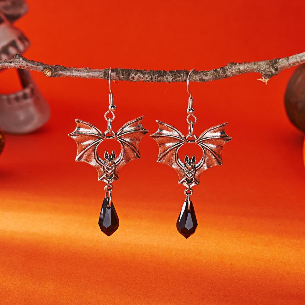 Pendientes Colgantes Exagerados Góticos Negros de Murciélago Vampiro con Colgantes Rojos en Forma de Lágrima para Mujer Accesorios de Joyería para Fiesta de Halloween Regalos