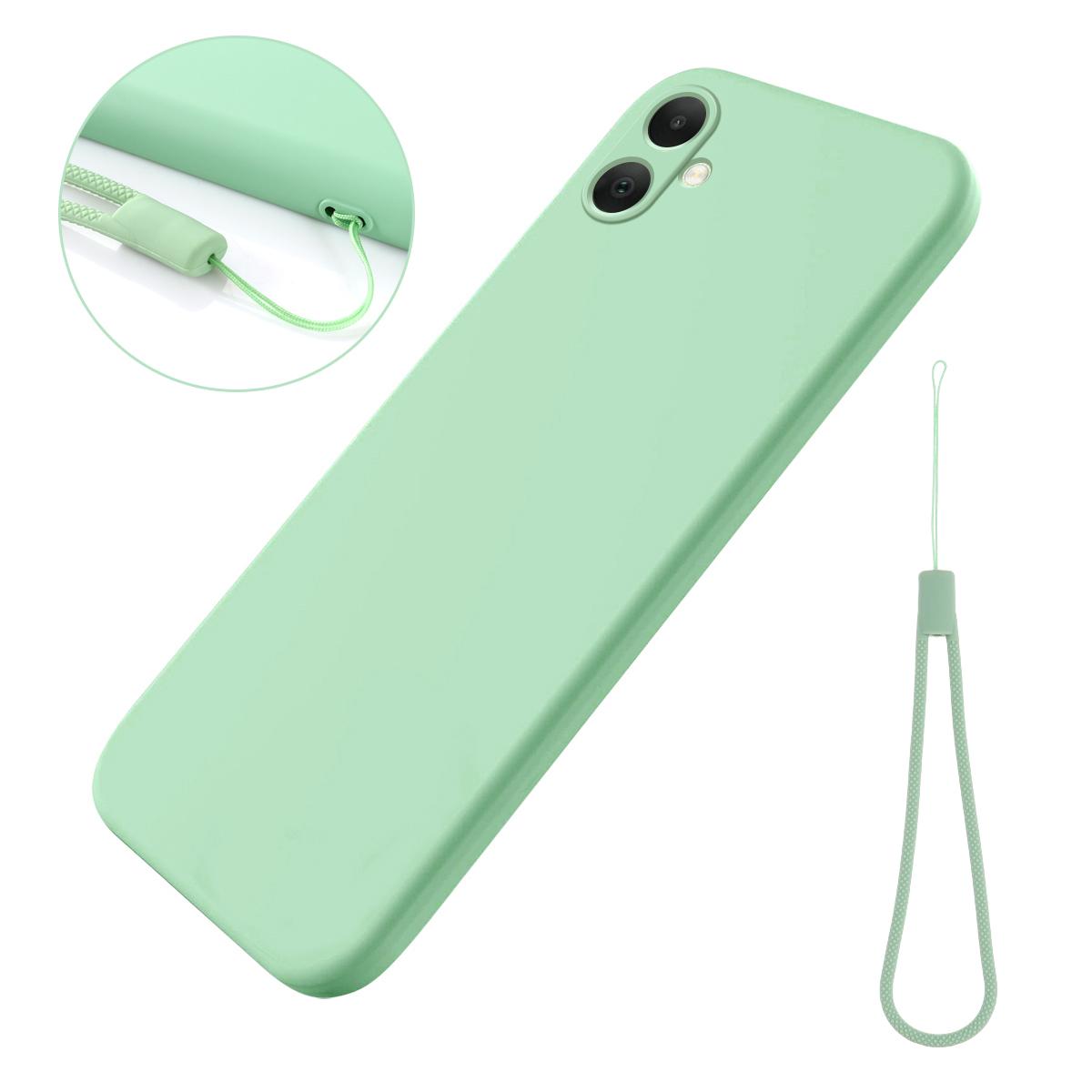 

For Samsung Galaxy A05 4G Case Anti-Scratch Phone Cover Liquid Silicone Phone Shell with Strap Green