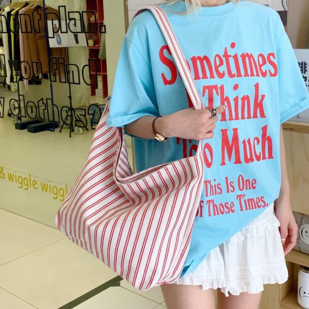 Cross-border new Japanese and Korean style contrasting striped large-capacity tote bag design versatile youth one-shoulder armpit bag women's bag
