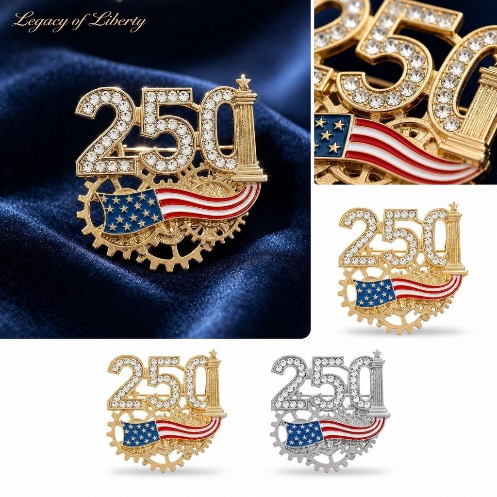 250th Anniversary Commemorative Metal Brooch with Enamel and Rhinestone Detailing Creative Pin Accessory for Independence Day Celebration