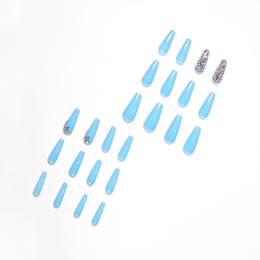 Sky blue full diamond wearing nail art finished fake nail Press on nail nail patch Removable nail piece