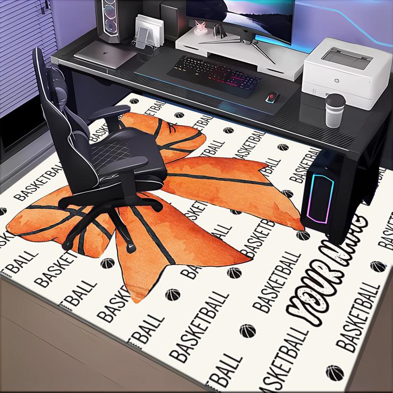 1PC Custom Name Basketball Art Bow Theme Floor Mat Ideal for Living Room, Game Rooms, Office, Bedroom,Floor Mat Playful Design