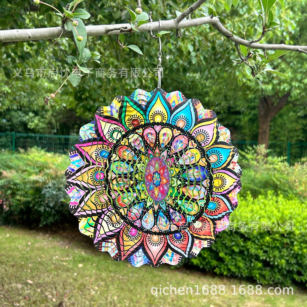 

Металлический цвет Мандала Вихрь 3D Динамические вращающиеся колокольчики Декоративная металлическая мельница Подвеска 25*25