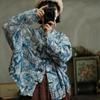 Women Vintage Shirts Tops Spring Chinese Style Stand Long Sleeve Print Floral Button Loose Shirts