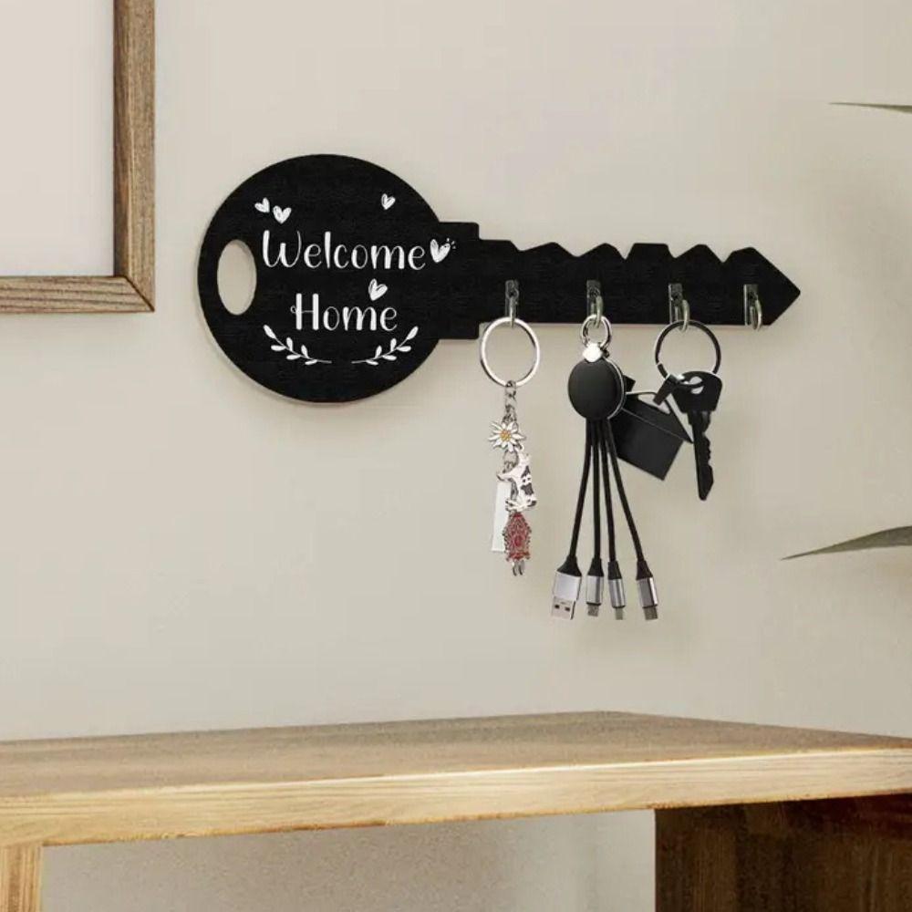 2Pcs Wall-Mounted Key Organizer Wooden Storage Rack Nordic Style Key Holder  Office