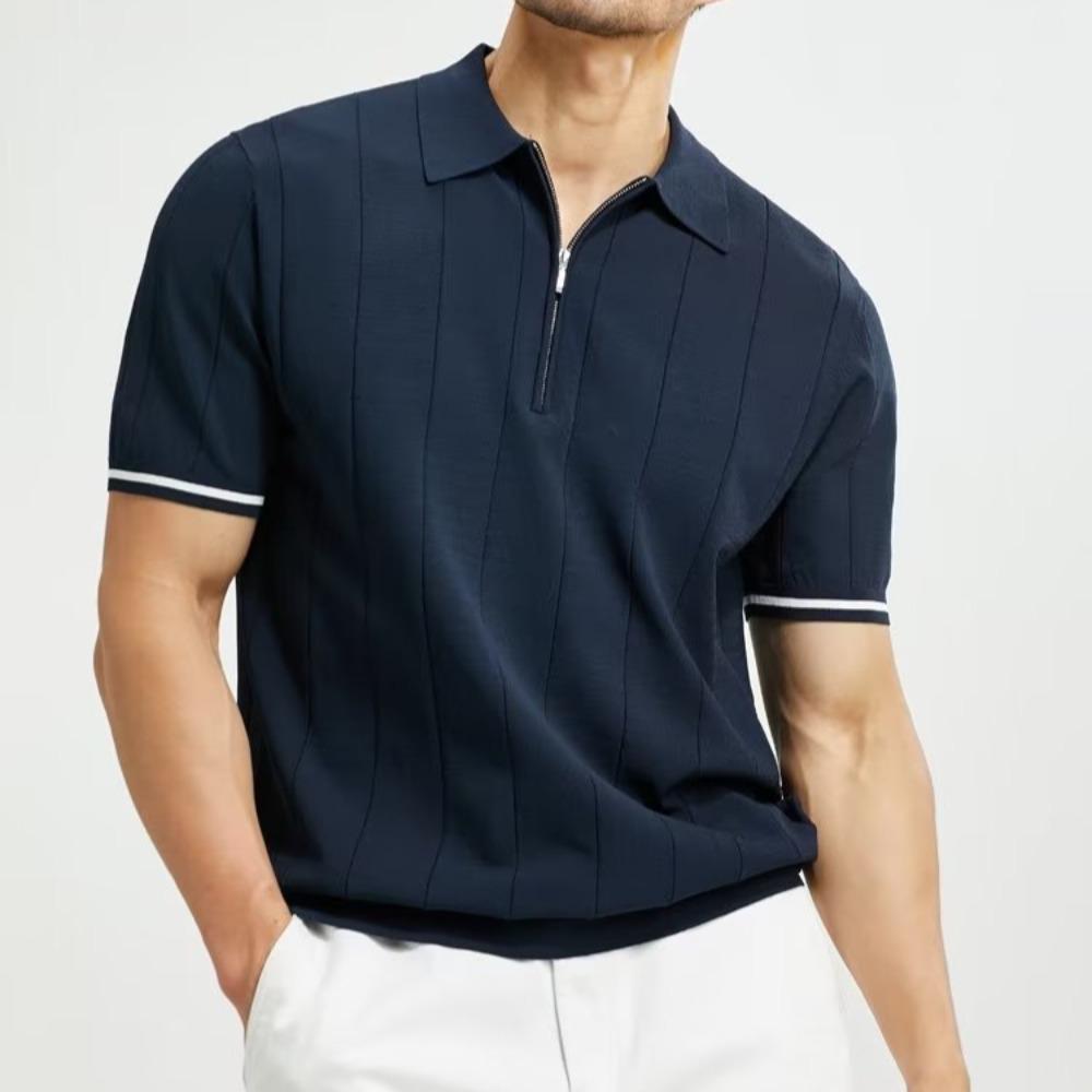 Summer Men's POLO Shirt Fashion Casual Lapel Solid Color Breathable Knit Men's Short-sleeved Shirt