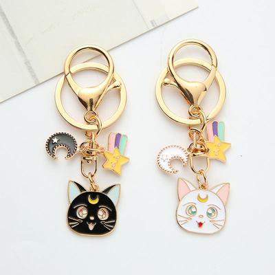 Ay, Yıldız ve Yavru Kedi Kolye Uçlu Yaratıcı Kedi Alaşımlı Anahtarlık