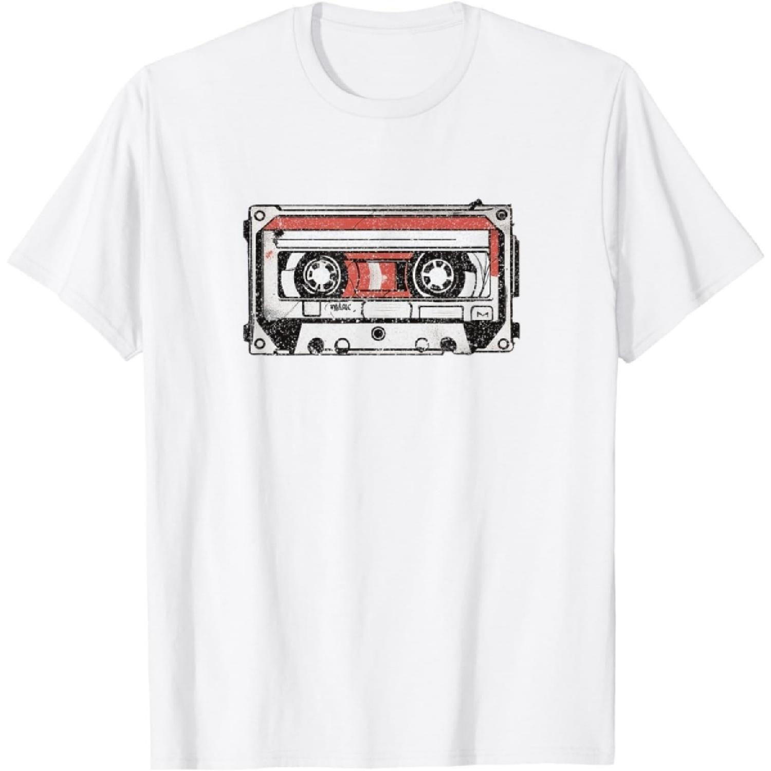 HUYHSD 80s 90s Nostalgic Retro Cassette Tape Throwback-Memories T-Shirt S
