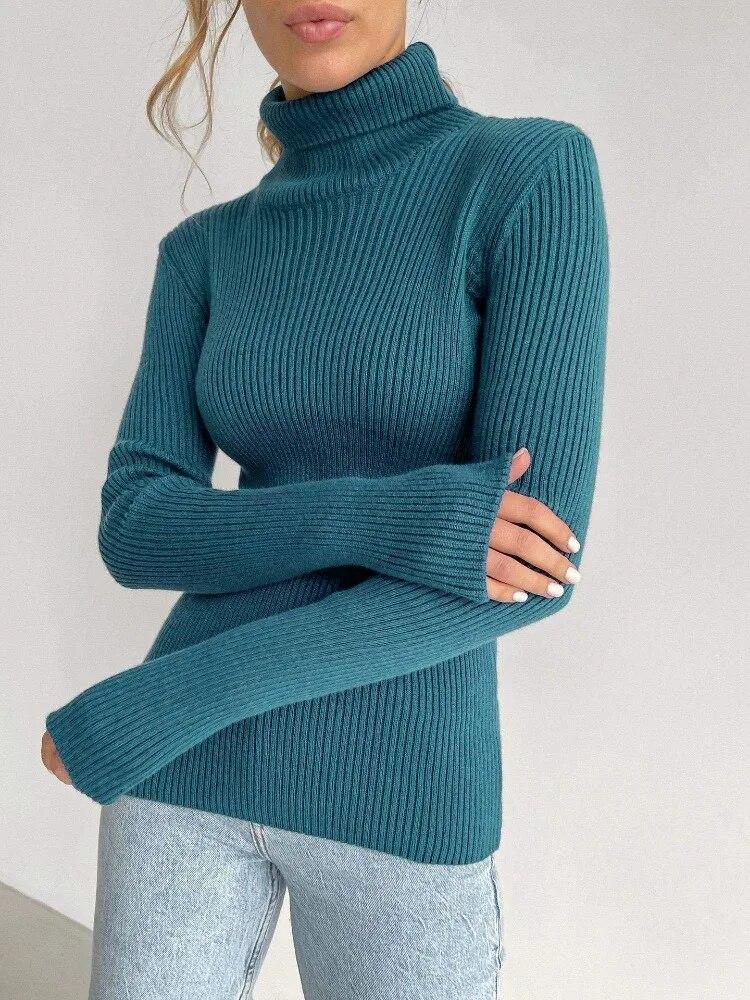 2023 herbst Langarm Rollkragen Pullover Winter Gestrickte Pullover Casual Pullover Frau Solide Warme Tops Frauen Jumper 28758