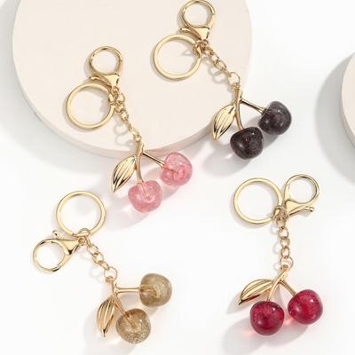Cute Bling Bling Resin Cherry Pendant Keychains for Women Girls Lovely Cartoon Fruit Keyring Backpack Bag Car Keys Holder Gifts