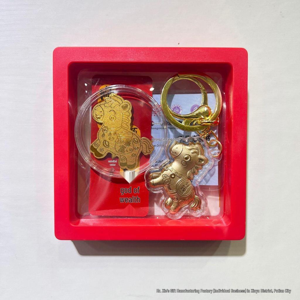 2026 Pure Gold 999 Year of the Horse Zodiac Pendant & Keychain with Little Horse Phone Sticker