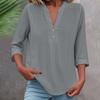 3/4 Sleeve Linen Tops For Women Loose Fit V Neck Button Down Shirts Cute Solid Summer Beach Tee Shirts