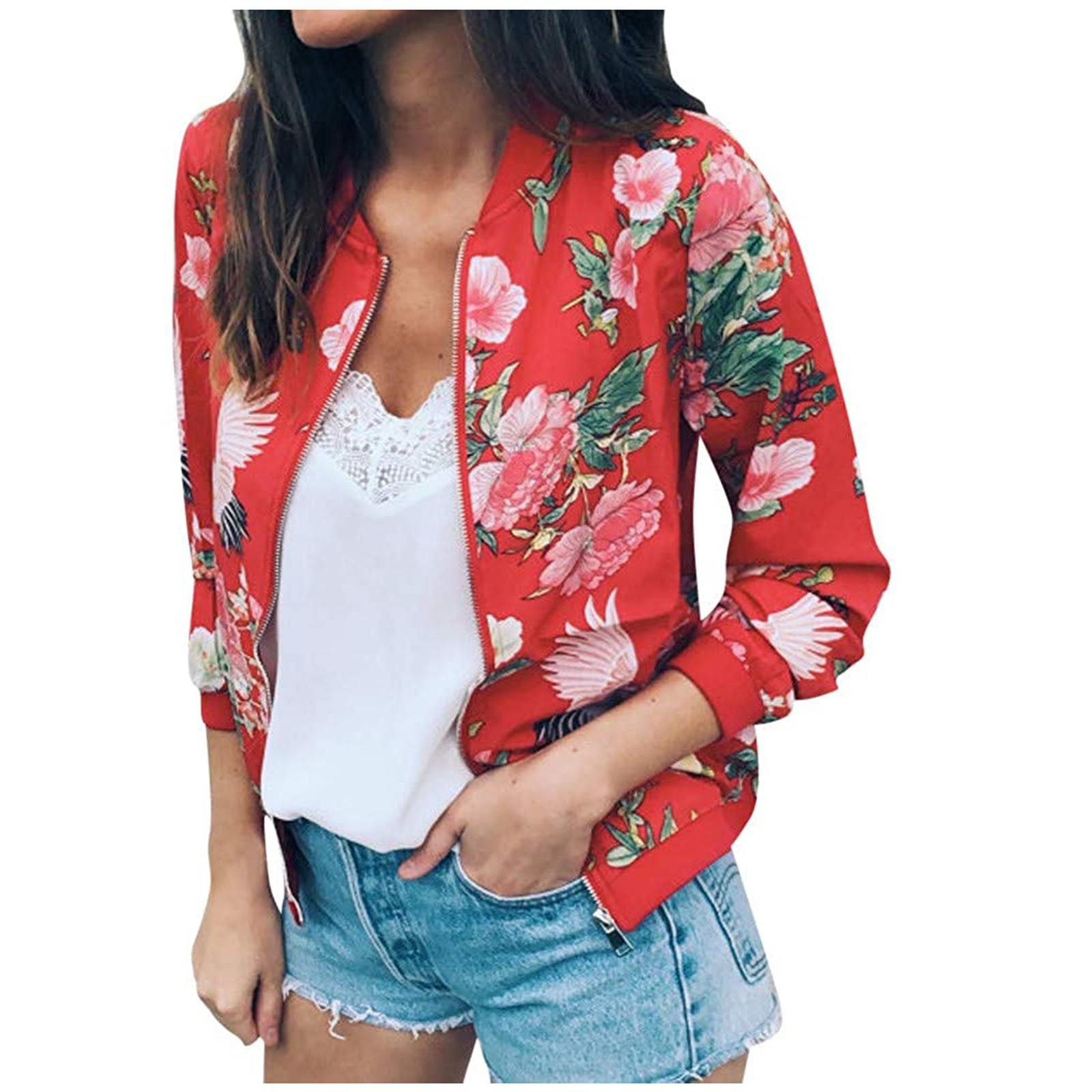 

Женская весенняя мода Принтованная куртка на молнии с длинным рукавом Женская куртка XL