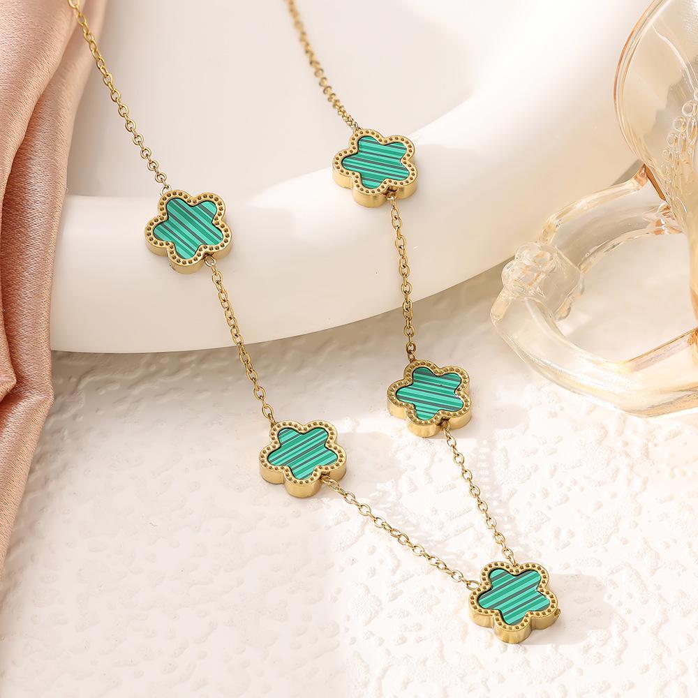 SHEIN 18K Gold-Plated Five-Petal Flower Jewelry Set: Bracelet, Necklace & Stud Earrings In Non-Fading Titanium Steel