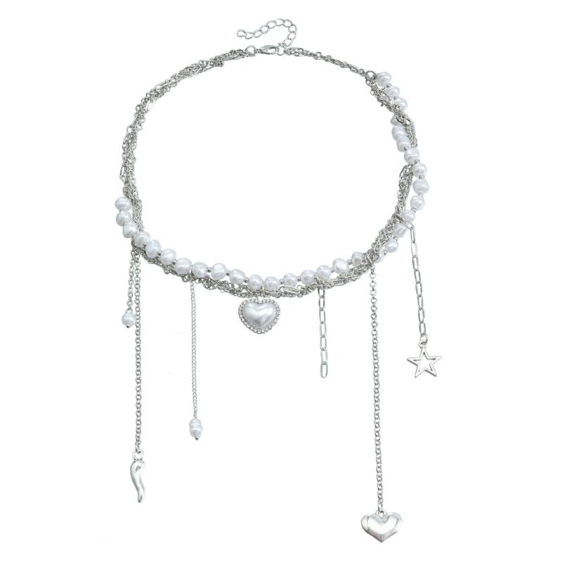 

Multilayer Heart Shaped Pendant Pearls Necklace Romance Fashion Jewelry Accessory for Trendy Women Ladies Daily Use 1