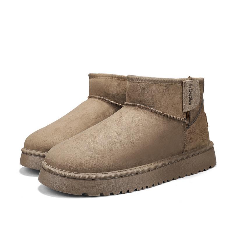 Chaussures d'hiver épaisses pour hommes en coton chaud doublé de velours, fermeture éclair latérale, semelle antidérapante, bottes chaudes en coton