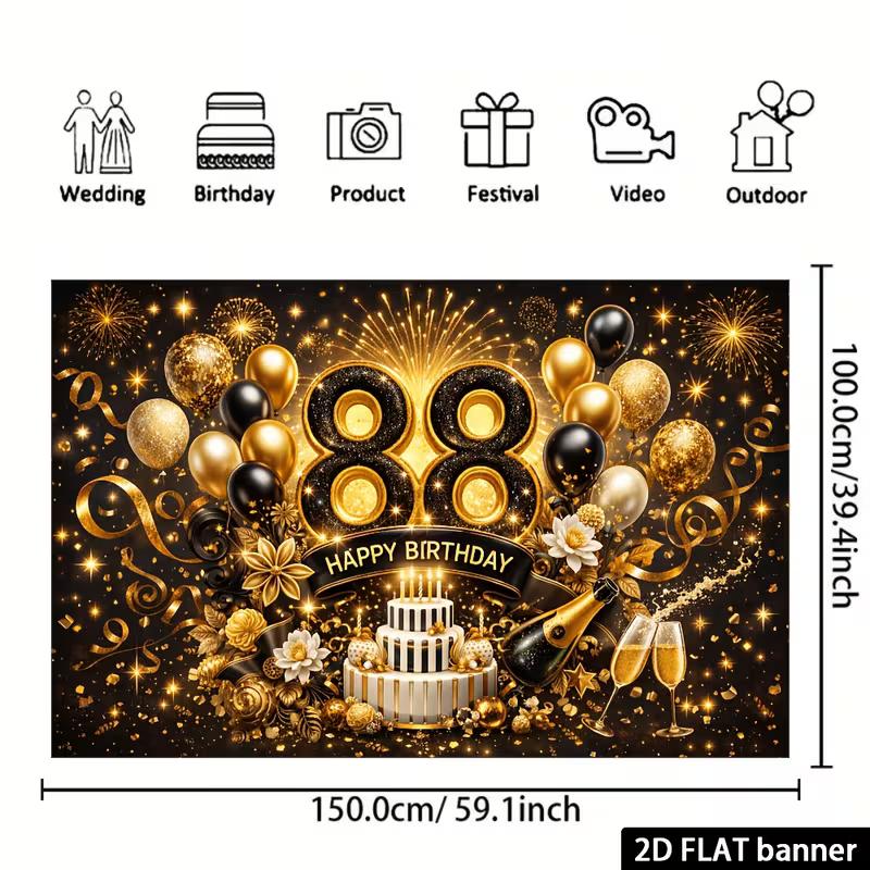 2D 88. Geburtstag Schwarz Gold Kulisse 2D Flachdruck Party Hintergrund