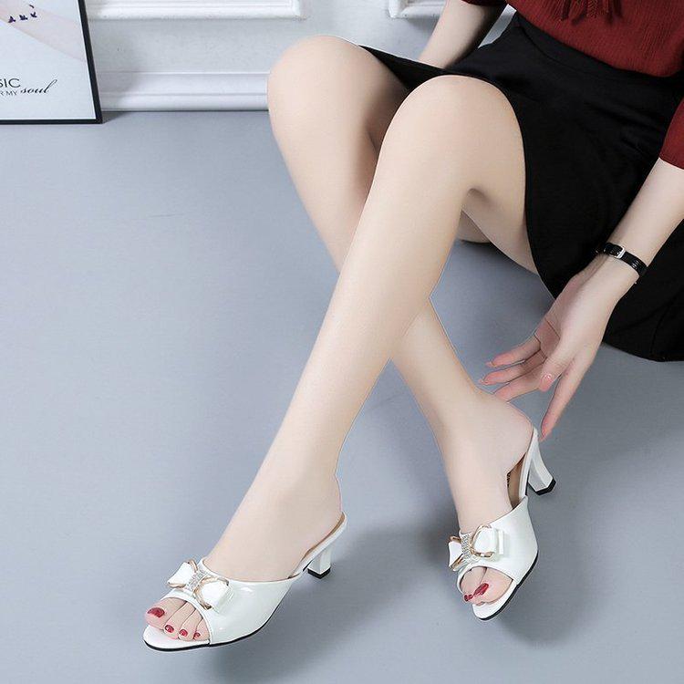 2022 Summer Mid-Heel Peep-Toe Bow Strap Stiletto Slippers for Women - Plus Size Available