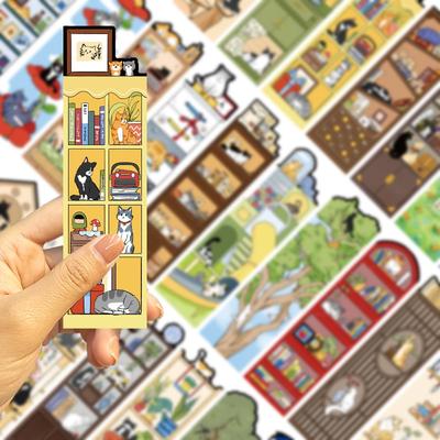 30pcs Cat Life Cardboard DIY Cartoon Retro Bookmarks Ins Creative Material Party Gift for Children Student Party Favors
