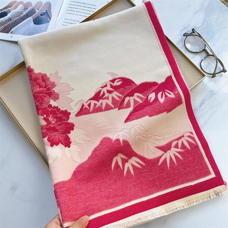 2024 jeseň/zima nová farba blokovaná imitácia kašmíru dámsky strapcový šál Zahustený teplý obojstranný žakárový vlnený šál