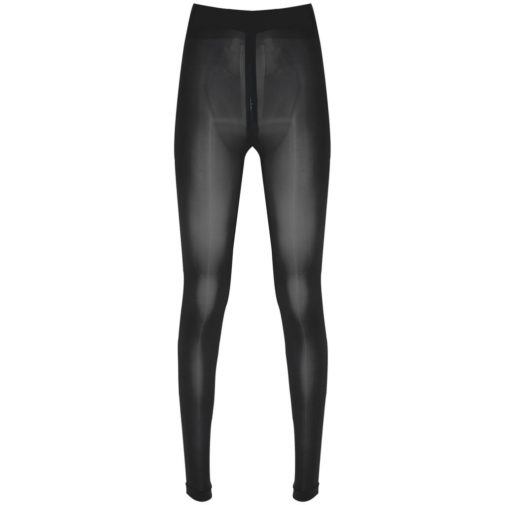 Women Sheer Pantyhose Zipper Crotch Design Stretchy See Through Tights Solid Color Elastic Waistband Leggings