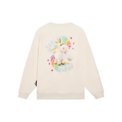 Li Ning Toy Story Series Logo Print Fleece Warm Loose Crew Neck Pullover Long Sleeve Sweatshirt Women Sweatshirt Off-White AWDSF36-2