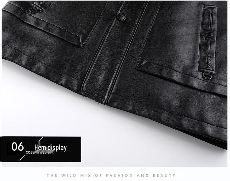 Men's Fur-Lined Leather Jacket with Plush Lining - Ideal Winter Wear for Middle-Aged and Elderly.