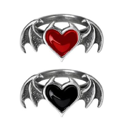 Pour Bague Cœur d'Aile de Chauve-souris Vampire Couleur Noir Rouge Alliage Bague Gothique Punk Femme