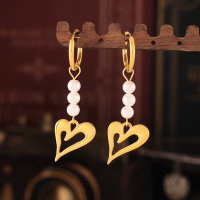 Tassel Imitation Pearl Irregular Love Earrings Fashion Personality Design Titanium Steel Plated 18k Gold Jewelry