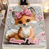 Custom Fox Fleece Blanket With Pink Bow Personalized Name Cute Animal Print Throw Soft Warm All Season Bedding Gift For Girls