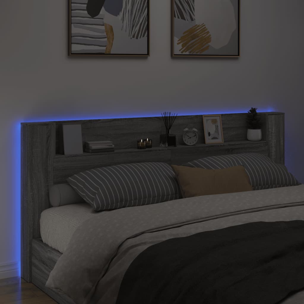 LED Headboard with Shelf Grey Sonoma 220 x 16.5 x 103.5 cm