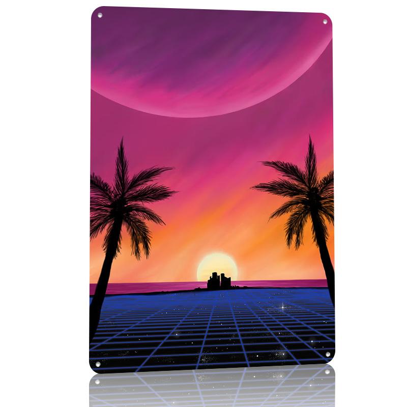 Retrowave Sun D Texture Printed Poster Custom Vintage Metal Tin Plate Sign for Wall Art House Home Decoration Aesthetic Decor