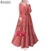 ZANZEA Women Casual Round Neck Loose Long Sleeve Floral Dress