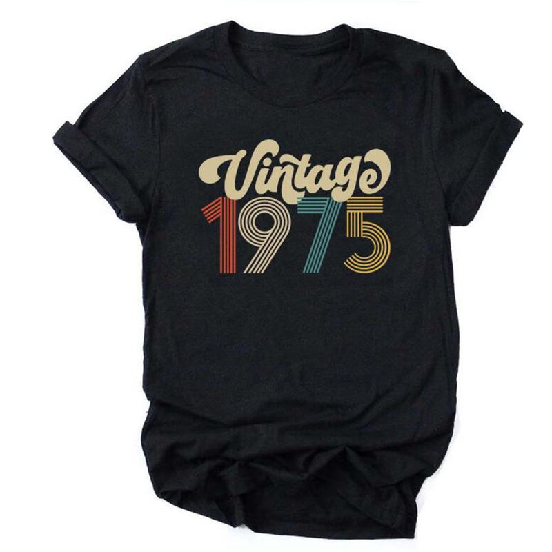 Camiseta De Aniversrio Vintage 1970 Feminina Top Grfico Preto Harajuku Festa De Aniversrio De Quarentena Streetwear Casual
