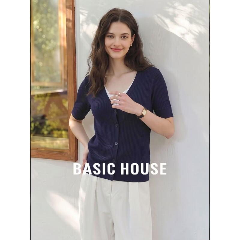 Basic House Women s Faux Two-Piece V-Neck Knit T-Shirt XL