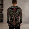 Men s Plus Size Round Neck Long Sleeve Black Golden Printed Straight Hem Pullover T Shirt